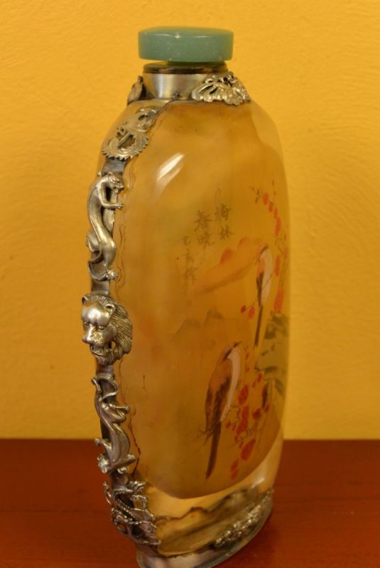 Große Glas Schnupftabakflasche Vögel 3