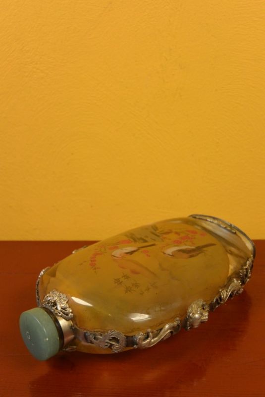 Große Glas Schnupftabakflasche Vögel 4