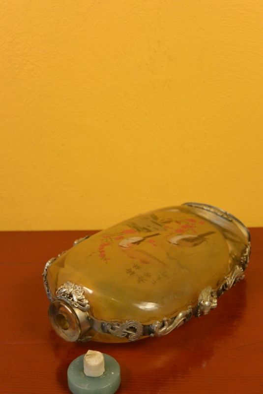 Große Glas Schnupftabakflasche Vögel 5
