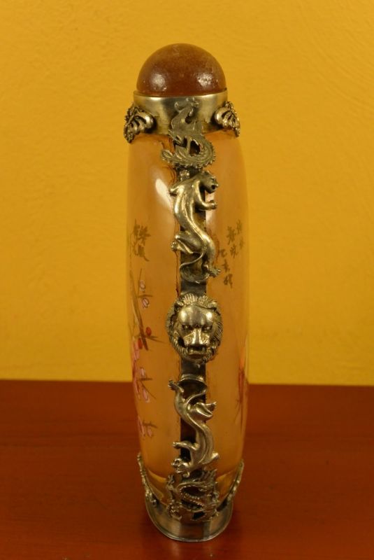 Große Glas Schnupftabakflasche Zwei Vögel 2