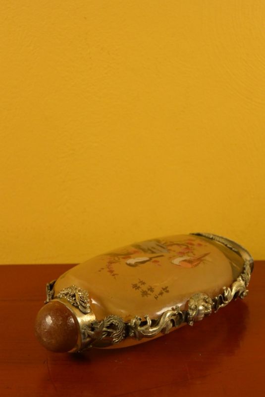 Große Glas Schnupftabakflasche Zwei Vögel 4