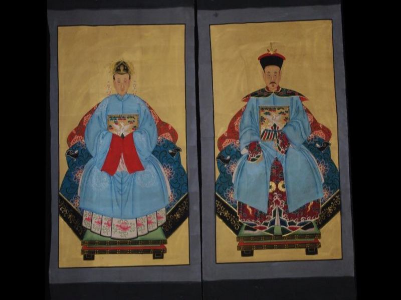 Großen Ahnenpaare und Kaiser Chinesische Malerei Blau 5