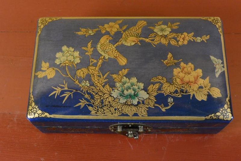 Großen Chinesische Holzschatullen - Blau / Vogel 2