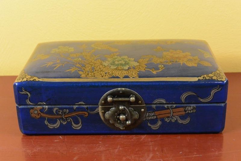 Großen Chinesische Holzschatullen - Blau / Vogel 3