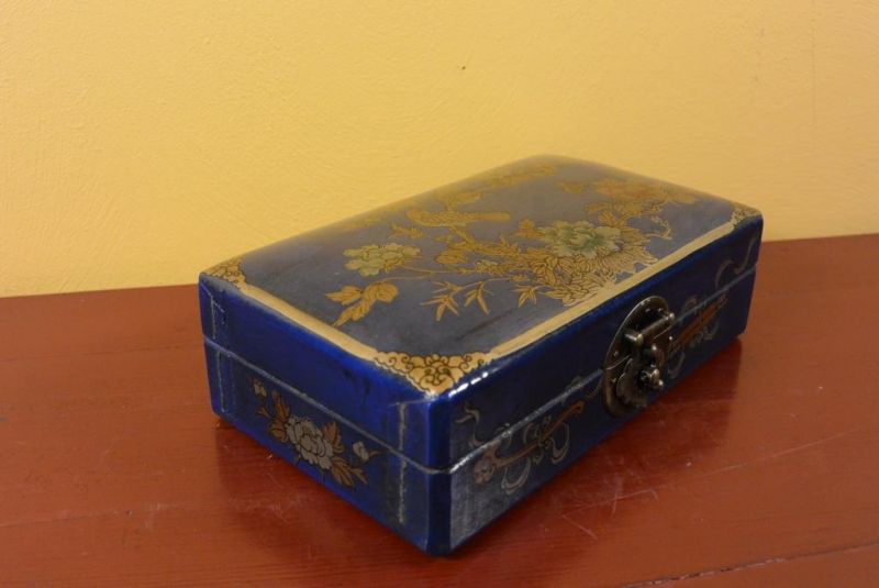 Großen Chinesische Holzschatullen - Blau / Vogel 5