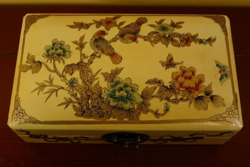 Großen Chinesische Holzschatullen - Gelb Vogel 3