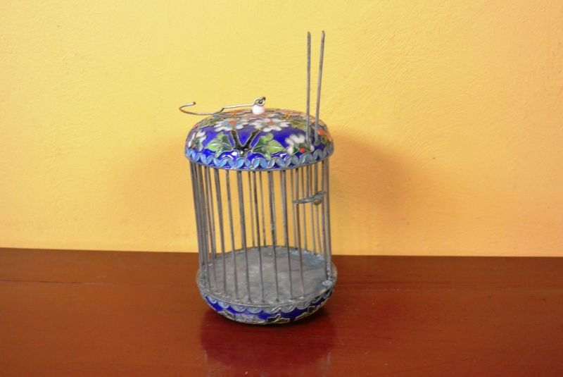 Großen Grillenkäfige Metall Cloisonné Blumen / Blau 2