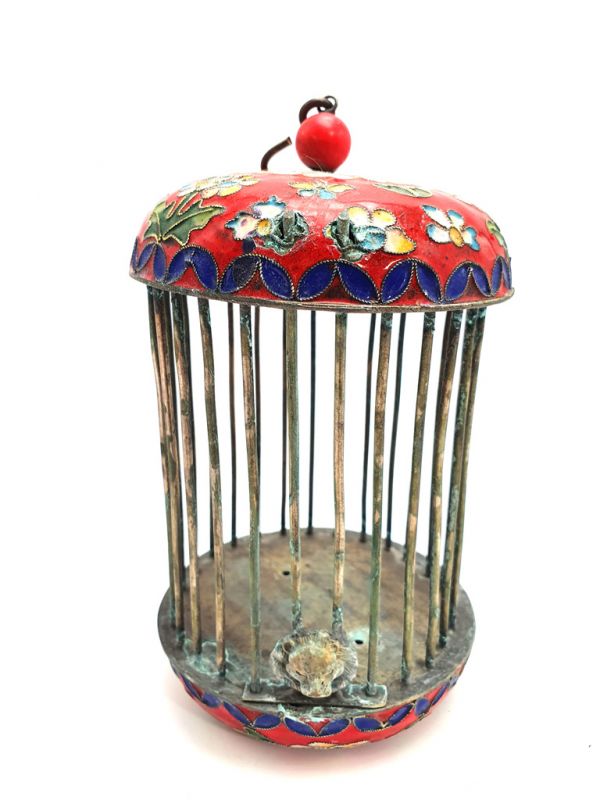 Großen Grillenkäfige Metall Cloisonné Blumen Rot 2