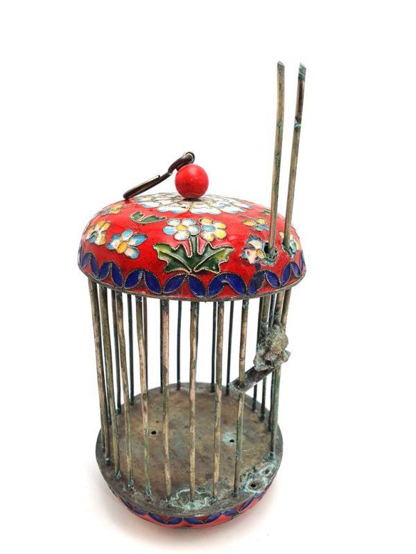 Großen Grillenkäfige Metall Cloisonné Blumen Rot 3