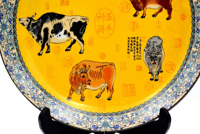 Großer Chinesischer Porzellanteller 33cm - Die fünf Büffel 3