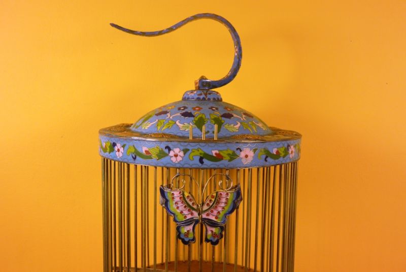 Großer Vogelkäfig aus China Cloisonné 2