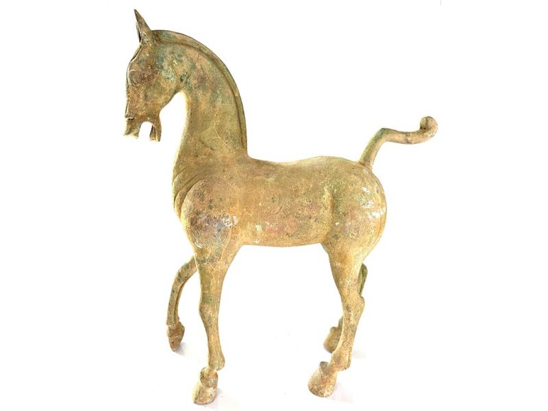 Großes Pferd der Han-Dynastie aus patinierter Bronze – Handgefertigte chinesische Skulptur 75 cm