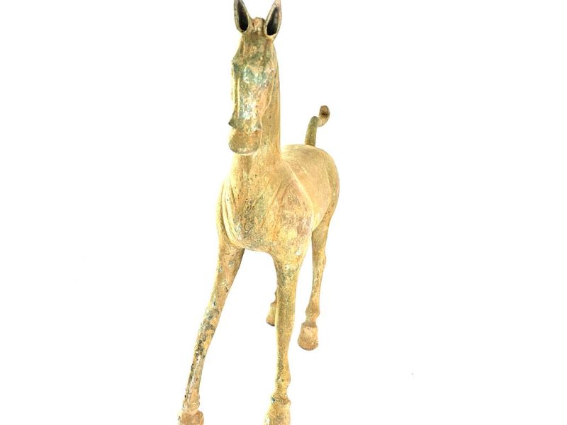 Bilder überfliegen für die vergrößerung Großes Pferd der Han-Dynastie aus patinierter Bronze – Handgefertigte chinesische Skulptur 75 cm 4