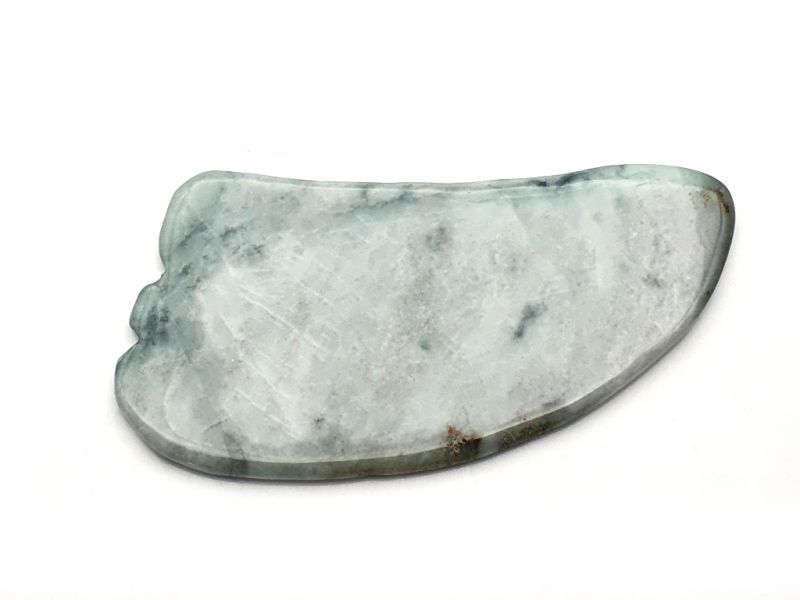 Gua Sha en Jade real - Calidad excepcional - Blanco y verde moteado 1