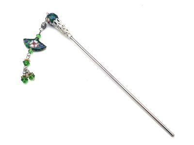 Haarstab aus Metall und Cloisonné - Grün
