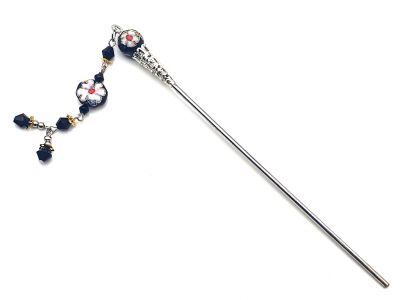 Haarstab aus Metall und Cloisonné - Schwarz