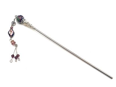 Haarstab aus Metall und Cloisonné - Violett