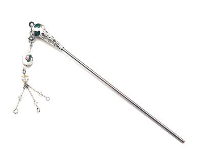 Haarstab aus Metall und Cloisonné - Weiß