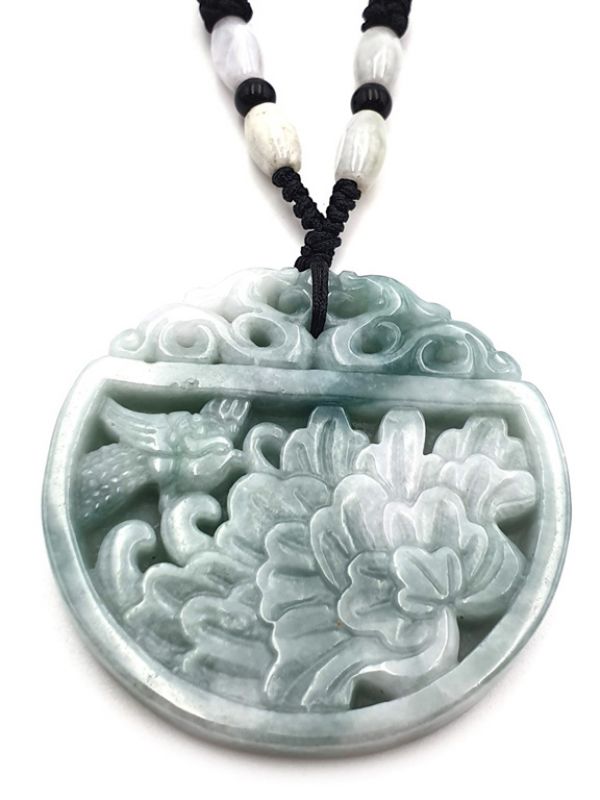Halskette Anhänger Jade Stein Der Vogel und die Blume 2