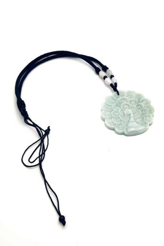 Halskette Anhänger Jade Stein Pfau 3