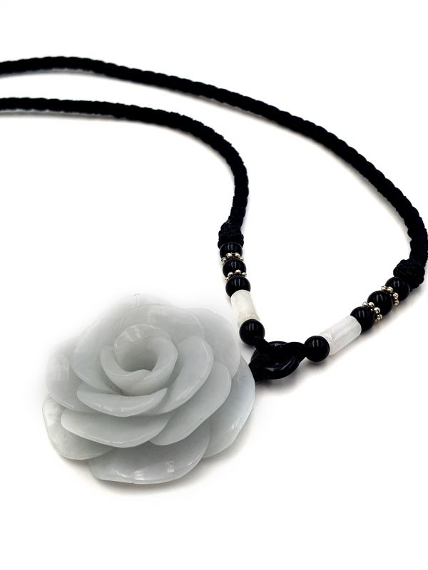 Halskette Anhänger Jade Stein Weiße Blume mit Zertifikat 3