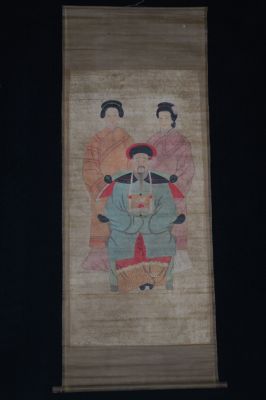 Famille Dignitaires Chinois - Peinture sur Papier - Milieu XXe - 3 Personnages