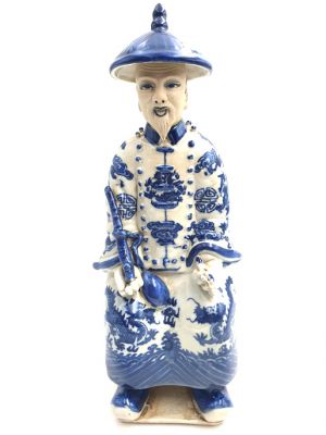 Alte Mandarin-Chinesisch weiss und blau Statue Sitzenden