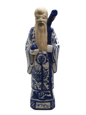 Statue en Porcelaine Bleu et Blanc Ancêtre chinois