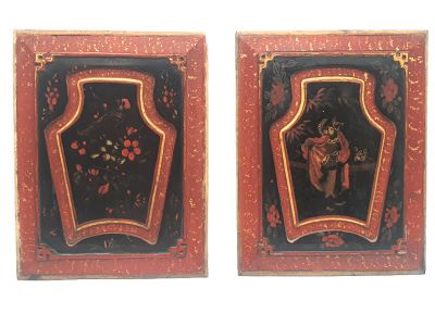 Ancienne paire de Plaques chinoises rouges