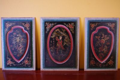 Ancien triptyque en bois chinois Ancien triptyque en bois chinois