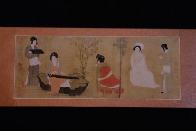Peinture Chinoise Zhou Fang Cinq lettrés Jouant du Luth et buvant du Thé