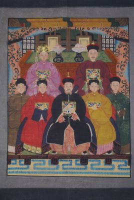 Portrait d'ancêtres chinois famille dignitaires 7 personnes