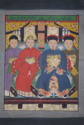 Famille de dignitaires Chine 4 personnes Dynastie Qing
