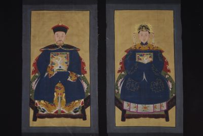 Chinese Dignitaries China Painting Navy Blue