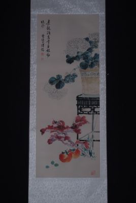 Peinture Chinoise Aquarelle sur soie Hortensia