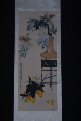 Peinture Chinoise Aquarelle sur soie Bouquet de Fleurs Peinture Chinoise Aquarelle sur soie Bouquet de Fleurs
