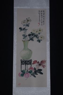 Peinture Chinoise Aquarelle sur soie Fleurs blanches Peinture Chinoise Aquarelle sur soie Fleurs blanches