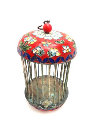 Grande Cage à Grillons en Métal Cloisonné Fleur Rouge Grande Cage à Grillons en Métal Cloisonné Fleur Rouge