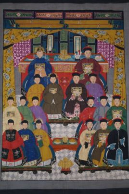 Très Grand Portrait d'ancêtres chinois 18 Personnages