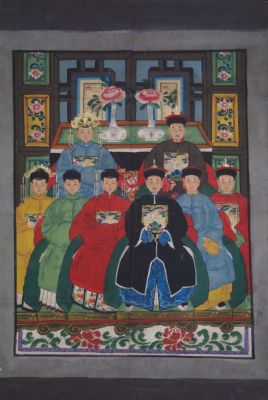 Ancêtres Chinois sur toile Dynastie Qing 8 personnes