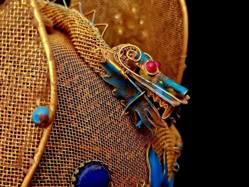 Imperial Theatrical Headdress with Dragon Heads and Turquoise Enamels 5