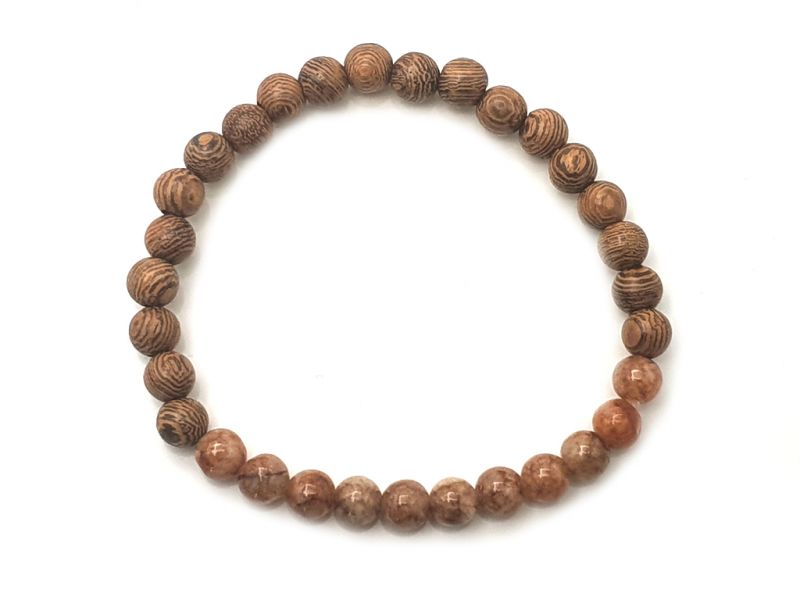 Jade and wood Bracelet - 6mm - African rosewood and brown jade 1