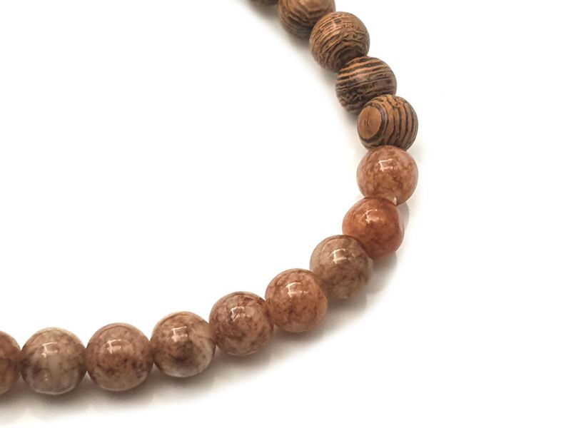 Jade and wood Bracelet - 6mm - African rosewood and brown jade 4