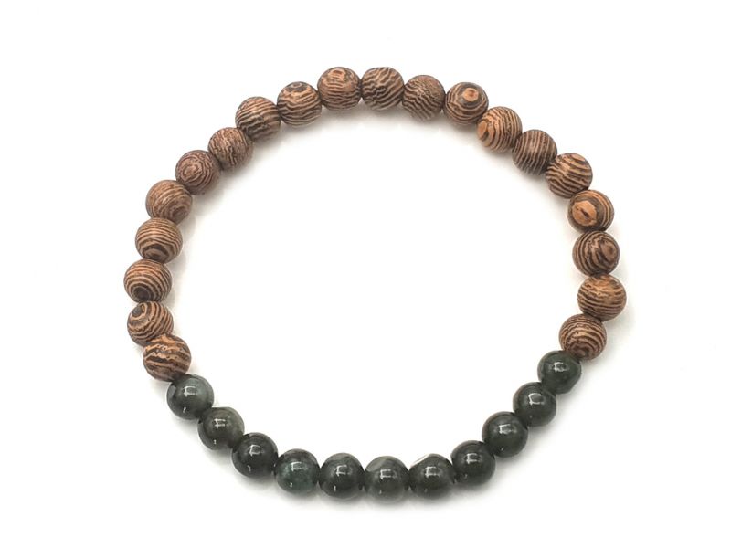 Jade and wood Bracelet - 6mm - African rosewood and imperial jade 1