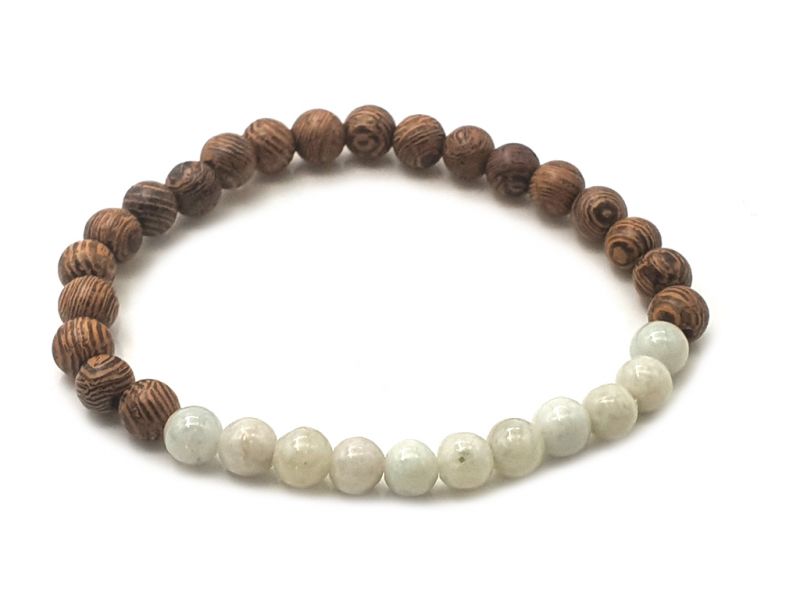 Jade and wood Bracelet - 6mm - African rosewood and light jade 4