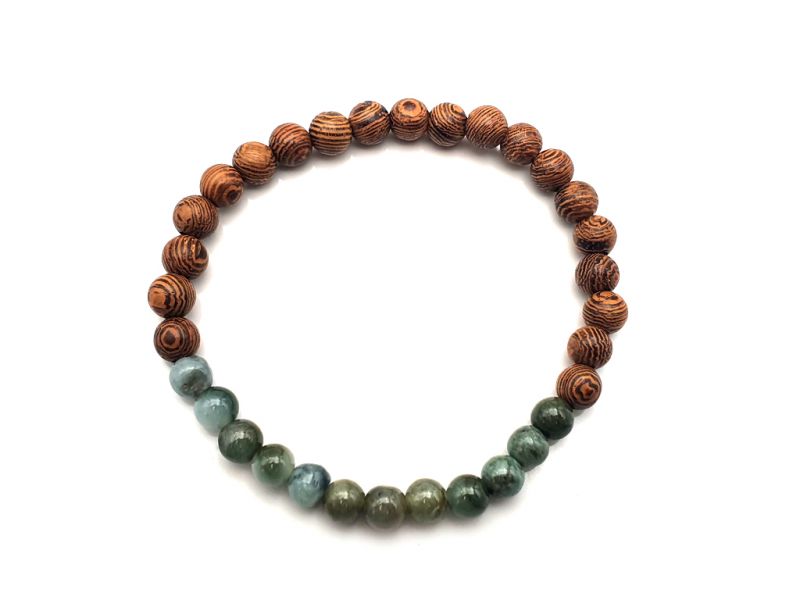 Jade and wood Bracelet - 6mm - African rosewood and translucent dark green jade 1