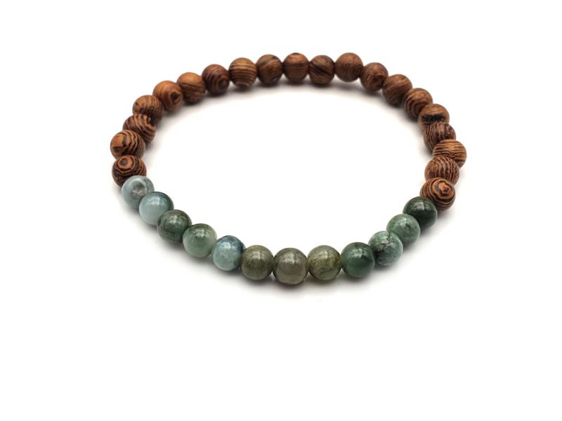 Jade and wood Bracelet - 6mm - African rosewood and translucent dark green jade 2