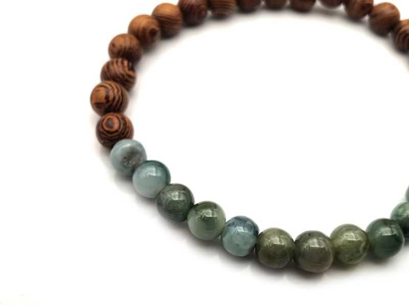 Jade and wood Bracelet - 6mm - African rosewood and translucent dark green jade 3