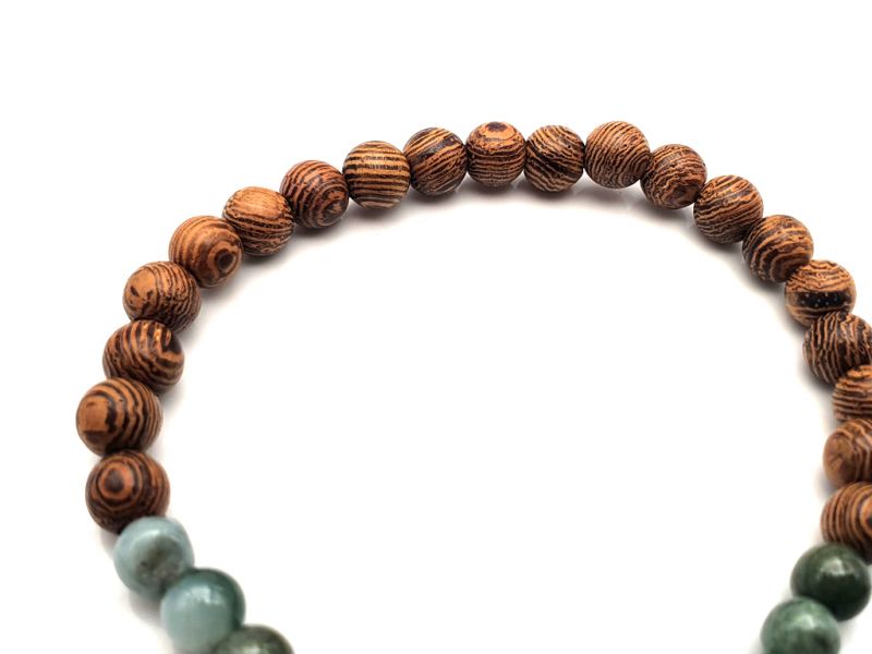 Jade and wood Bracelet - 6mm - African rosewood and translucent dark green jade 4