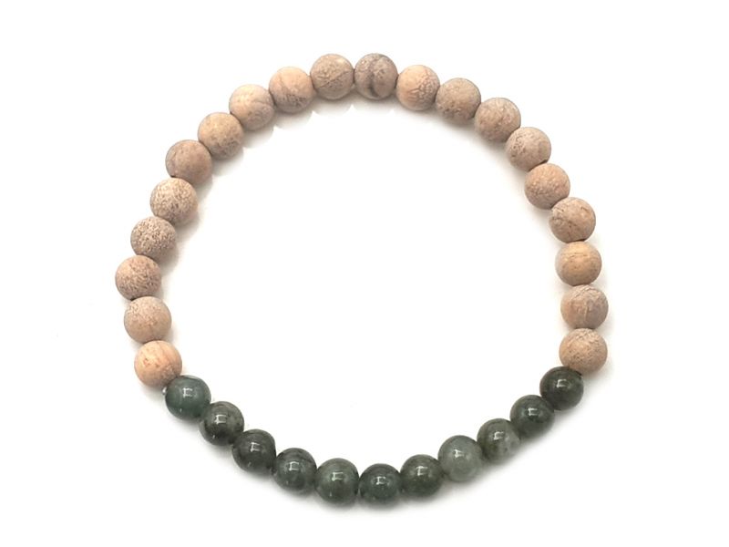 Jade and wood Bracelet - 6mm - Camphor and Dark Green Jade 1